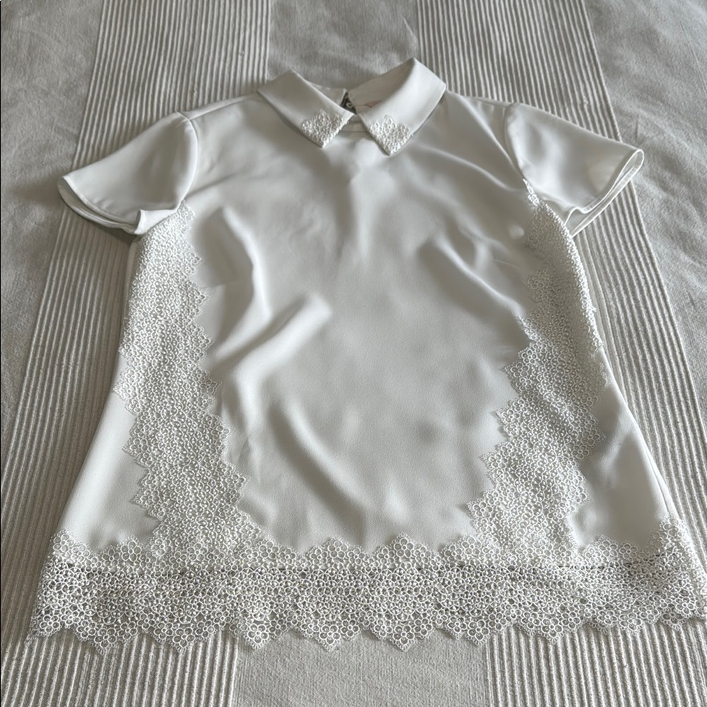 Ted Baker London White Fitted Lace Embellished Blouse Size 4